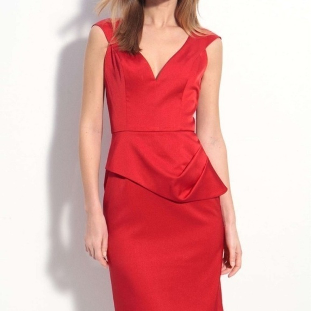Black Halo Dame Jackie Satin Silky Midi Dress‎ Red - Picture 3 of 8